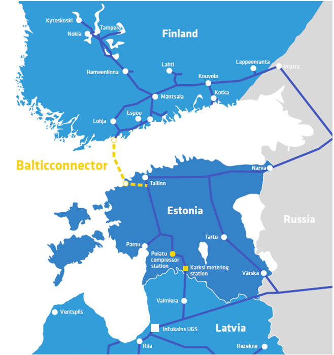 Trasa gazociągu łączącego Finlandię z Estonią. Źródło: Baltic Connector Oy